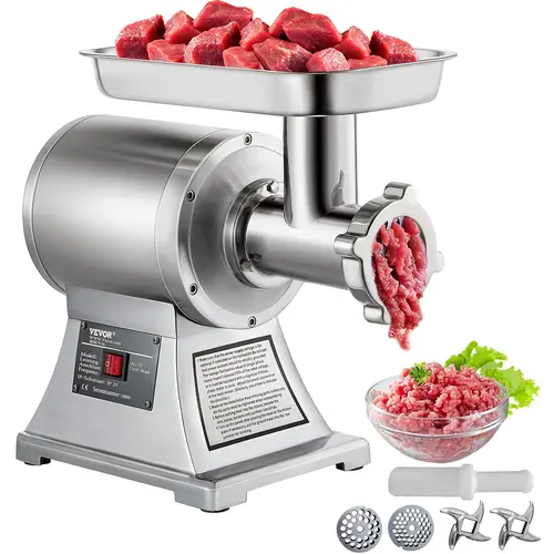 【DealsForYouDays】VEVOR Commercial Meat Grinder, 550LB/h 1100W Electric Meat Grinder, 220 RPM Heavy Duty Stainless Steel Industrial Meat Mincer w/2 Blades, Grinding Plates & Stuffing Tubes