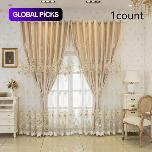 Embroidered Double-Layer Curtain, 1 Count Elegant Window Drapes for Living Room, Bedroom, Balcony & Home Office, Home Decor #GLOBAL PICKS