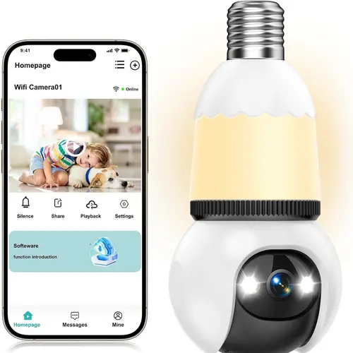 Hawkray Socket-Mounted Light Bulb Cord Security Camera Tech Gadgets, 5G & 2.4GHz Wireless Indoor/Outdoor Home Camera, 360° Remote Viewing, Night Vision, Motion Detection, Real-Time Alerts, Audio, Easy Installation,father'sdaygifts