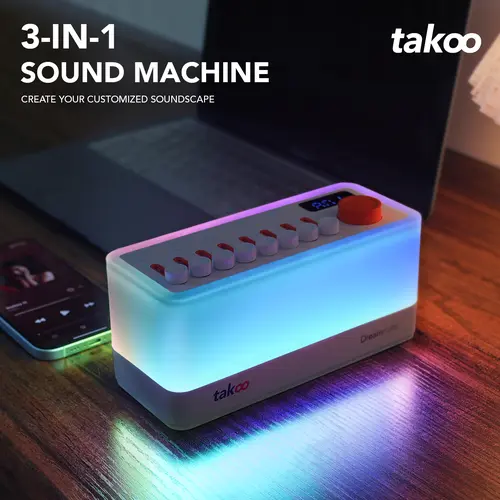 TAKOO 3-in-1 Sound Machine/Bluetooth Speaker/Night Light, DIY Mixable 8 Nature Sounds & White Noise, Green Noise, Brown Noise, Pink Noise, 11 Ambient Lights, 180-min Timer for Sleep Aid, Relaxing, Kids, Smartphone, Audio, #fathersdaygift