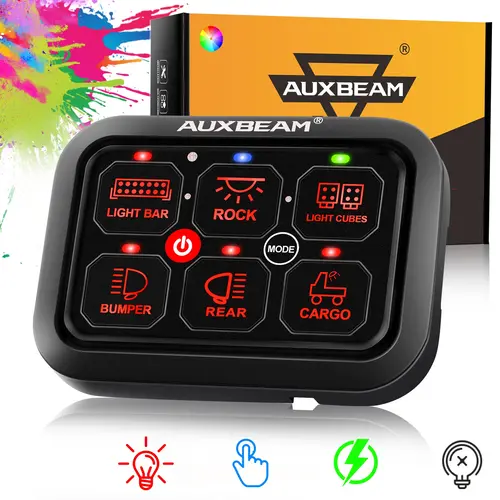 AUXBEAM RA60 RGB Backlight Gang Switch Panel - Toggle, Momentary, Pulsed Modes LED Light Switch with On-Off Control, Waterproof Cover, Vehicle Accessories for Outdoor Automotive Use, Father's Day Gift