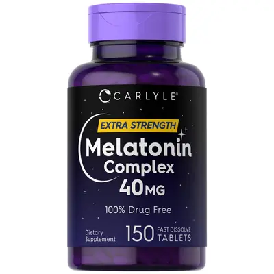 Carlyle Melatonin 40mg Complex - 150 Tablets - Extra Strength Support - with Ashwagandha and Chamomile - Vegetarian, Non-GMO, Gluten Free Supplement