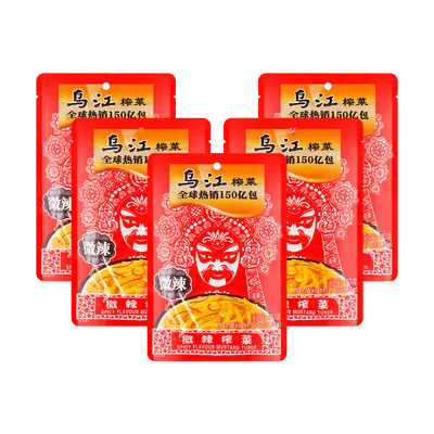 WUJIANG Mustard Slightly Spicy Shredded Mustard, 80g *5 Flavor Chinese