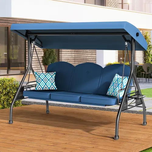 ZZWHOM 3 Seat Outdoor Porch Patio Swing 800lbs 2-in-1 Glider Chair with Adjustable Canopy & Removable Cushion, Durable Outdoor Design
