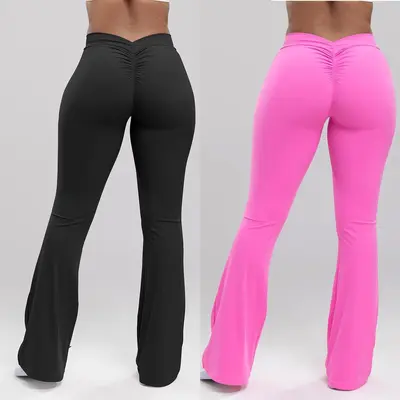 Arsoxy Women V Back Scrunch Butt Flare Leggings - High Waist Gym Workout Yoga Pants