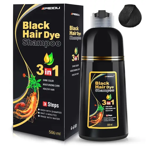 MEIDU Hair Dye Shampoo 3 in 1,Herbal Ingredients,Contains Ginseng Extract,Can cover gray hairs,Natural Haircoloring,Plant Haircare,black hairdye,Salon