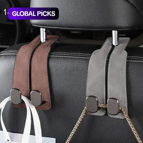 Car Seat Headrest Hook, PU Leather Backseat Hook for Bags and Essentials, Durable Car Interior Storage Holder, Car Organizers and Storage #GLOBAL PICKS