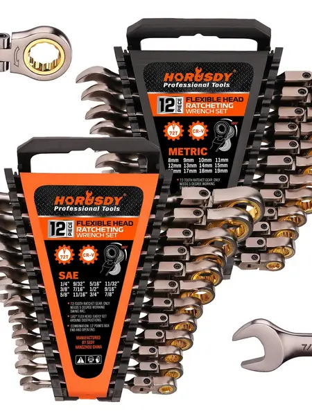 【Father's Day Gift】24PC Flex-Head Ratcheting Wrench Set | Metric and SAE | Ratchet Combination Wrenches Set with Organizer | 72-Teeth | Chrome Vanadium Steel Hardware, Gift, Spring Glow Up,father'sdaygifts