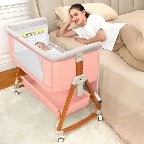 Adjustable Height Baby Bedside Bassinet,6 Height Adjustable Baby Crib for Baby, Easy to Fold Portable Crib Side Bassinet,Folding Sleeping Cot bed nest
