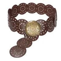 JASGOOD Women Western Concho Belts Wide Hollow Disc Leather Belt Cowgirl Boho Belt for Jeans Dresses with Metal Buckle