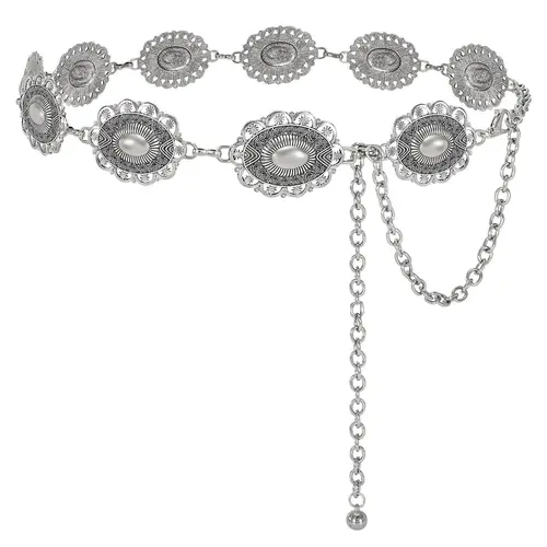JASGOOD Western Oval Concho Belt for Women Cowgirl Metal Waist Chain for Dress Pants