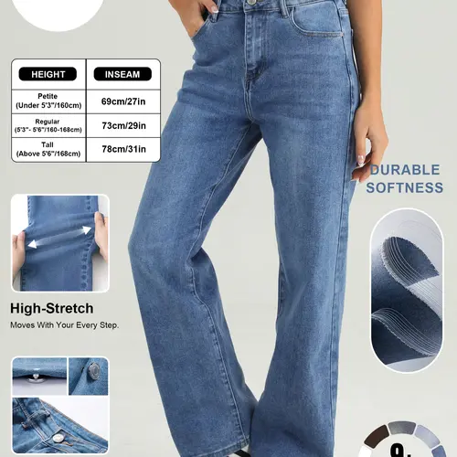 Katch Me Chic Women's Versatile High Waist Stretchy Denim Wide Leg Jeans, Flexible Multi-Pocket Trousers, Soft Wrinkle-Resistant Pants, Non-Shrinking Durable Streetwear, Figure Flattering Daily Outfits #TikTokMadeMeBuyIt #DenimJeans #WideLegPants