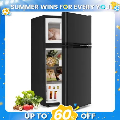 【DealsForYouDays】Antarctic Star 3.2 Cu.Ft. Mini Refrigerator with Freezer, Double Door Compact Fridge with Adjustable Removable Shelves, for Dorm/Apartment/Office/Basement summerwins