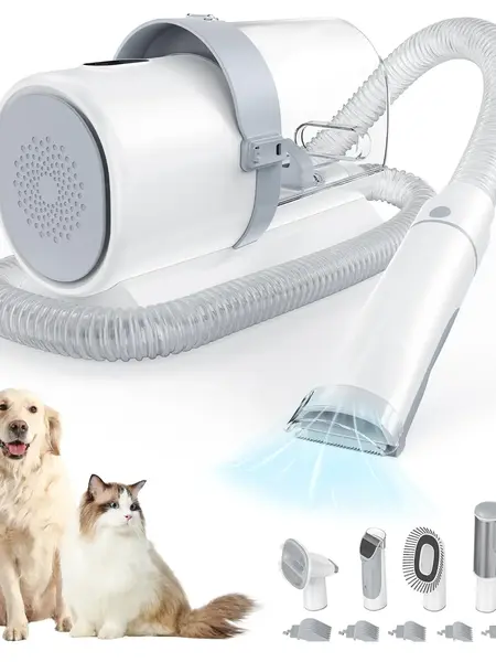 Professional Pet Grooming Vacuum Kit with 2.5L Cup, 3 Suction Modes, Cordless Clippers, 5 Groomer Tools, Low Noise Pet Hair Trimmer for Dogs, Cats