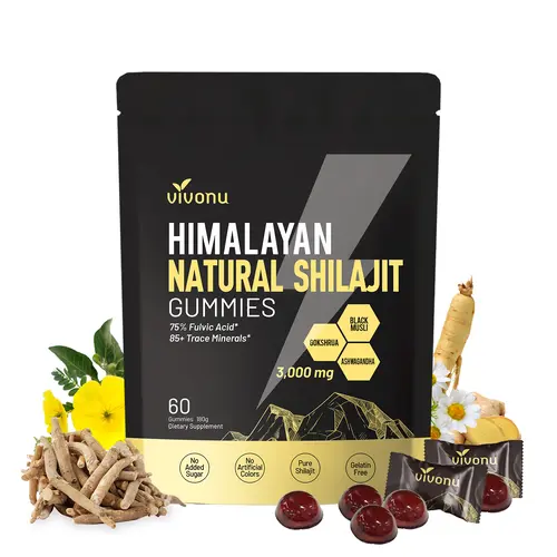 VivoNu Himalayan Shilajit Gummies | With Ashwagandha, Gokshura & other herbs | No added sugar | 60 Gummies SummerVibes