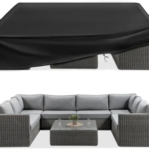 Patio Slipcover 124"x63"x29" - Weatherproof Outdoor Furniture Set Cover with Windproof Straps, Waterproof UV Resistant for 10-12 Seats, Dust-Proof Rain Snow Protection
