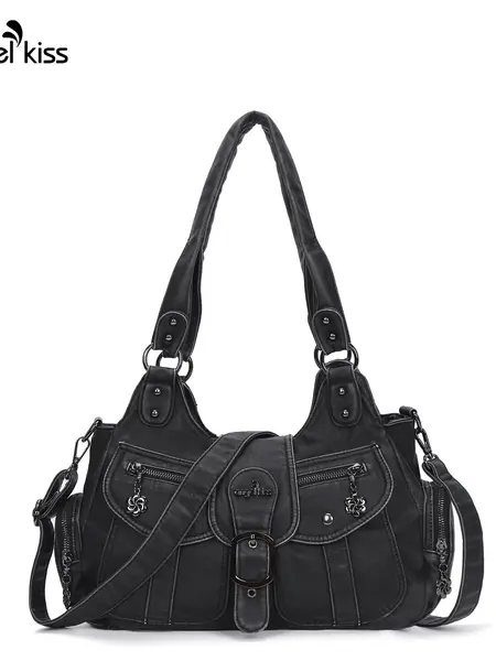 Angel Kiss Faux Leather Hobo Bag for Women - Leather Satchel, Crossbody Bag with Adjustable Strap, Handbag Purse, Women's Accessories, Angel Kiss Bag,summervibes Hobo Shoulder Bags Handheld Shoulder Bag everyday bag work bags for women handbags summerwins