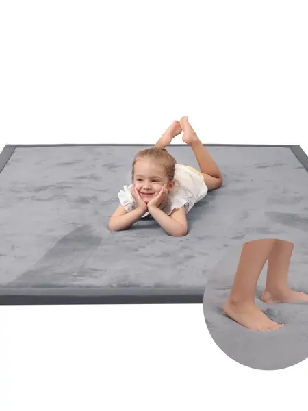 Huloo Sleep Baby Play Mat Playpen Mat – 1.3" Thick Elasti-Foam,  Non-Toxic, Water Repellent, Soft Coral Velvet.Safe for Crawling & Tummy Time，Non-Slip Backing, Furniture & Area Rug for Living Room/Bedroom