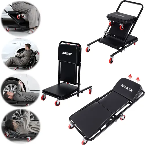 【DealsForYouDays】40 inch Foldable Garage Creeper, 450 lbs Load Capacity, Z Creeper Seat Garage Chair Adjustable Rolling Folding Car Creeper with 6 pcs Wheels,Lay Down or Sit for Garage, Shop,Home, Auto Repair Mechanics