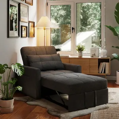 GIZOON 34-In Convertible Futon Couch - 3-in-1 Fabric Sofa Bed Foldable Floor Loveseat Seat Sleeper, Adjustable Backrest, Home Lounge for Living Room (Dark Gray)
