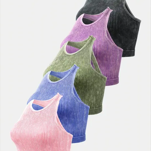 Women's Solid Racerback Sports Tank Top, Casual Sleeveless Round Neck Top for Yoga Gym Workout Running, Ladies Sportswear for Spring & Fall