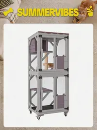 Aivituvin-AIR22-M Medium Wooden Summervibes Outdoor Cat Catio with Wheels| Connecting with Window,Cat Furniture,Cat Enclosure connect to slider door