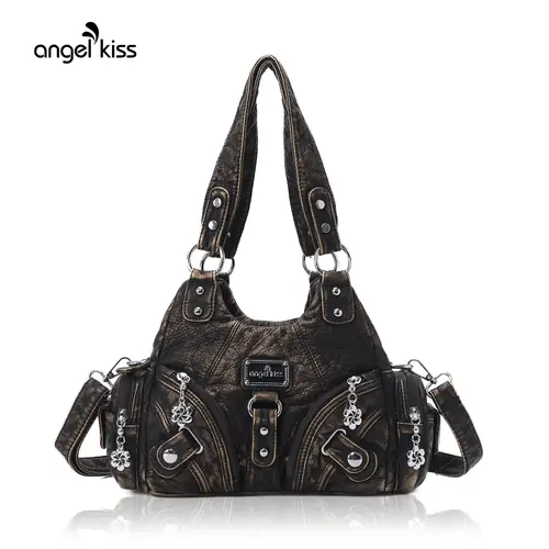 Angel Kiss Women's Small Stylish Crossbody Bag - Leather-Textured Vegan Leather Multi-Pocket Zipper Tote, Casual Shoulder Bag, Summer Accessories for Women Trendy Versatile Bag summerwins