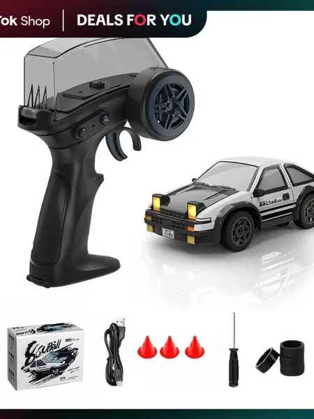 Hotfree 1/64 Mini RC Drift Car, 4WD High-Speed Remote Control AE86 with LED Light Modes & DIY Stickers, RC Drift Truck, Fun Desktop Entertainment Toy, Birthday Gift for Kids & Boys Outdoorfun Portable Compact