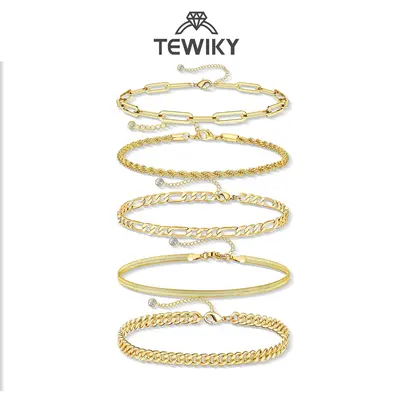 Tewiky Greenish Spring Bracelets for Women ,  Jewelry Sets for Women Trendy Thin Dainty Stackable Cuban Link Paperclip Chain Bracelet Pack Fashion Accessories Gifts for Womens maximalist jewelry