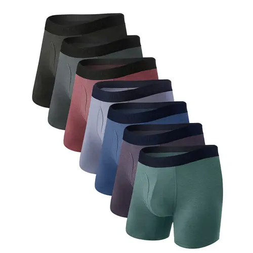 BAMBOO COOL Men's Boxer Briefs with Fly - Natural Silky Viscose Spandex Polyester Fabric, Breathable Moisture-Wicking Lightweight Menswear Undergarments, 4 or 7-Pack High-Quality Classic Stretch S-3XL Sizes tiktokshopspringglowup summervibes,, Plain,summe