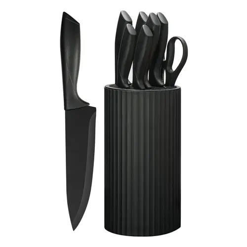 Knife Set, 8-Piece Kitchen Knife Set for Chef, Sharp Knife Set with Universal Knife Block, Anti-Rust Kitchen Knife set, Ergonomical Design (Black) summerwins