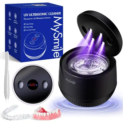 MySmile Ultrasonic Cleaner Machine, 45kHz Professional Deep Cleaning for Retainers, Aligners & Dentures - 200ml Portable Stainless Steel Bath for Jewelry, Single Item