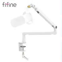 fifine Low Profile Podcast Microphone Stand, BM88 Gaming Mic Boom Arm with Desk Mount, Cable Channels Management, Adjustable Metal Boom Arm White for Recording/Streaming/Gaming/Home Office,father'sdaygifts