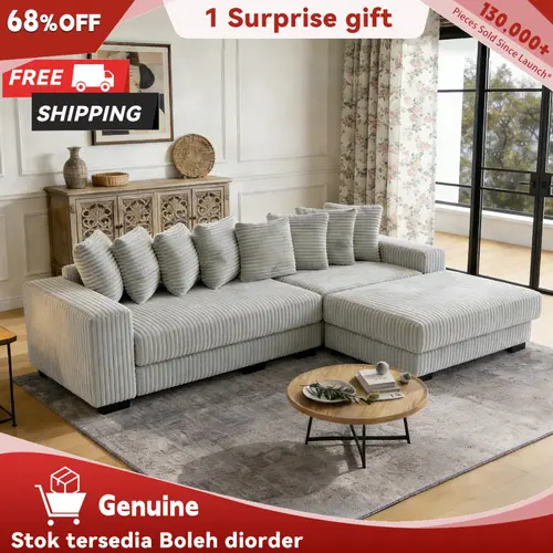 【Sub 3 packages】Niccae 111-in Modern L-Shape Corduroy Upholstered Sectional with Recliner, Chaise, Extra-Wide Lounge Loveseat & 8 Free Pillows - Luxury Sofa Set, Living Room Furniture, Couch for Living Room, Apartment Furniture