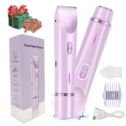 2-in-1 Electric Bikini Trimmer for Women, Dual-Head Body and Facial Shaver, Waterproof Rechargeable Wet & Dry Razor, Hair Removal Tool, Body Hair Trimming, Cordless Rechargeable Trimmer, Festival Gift Idea
