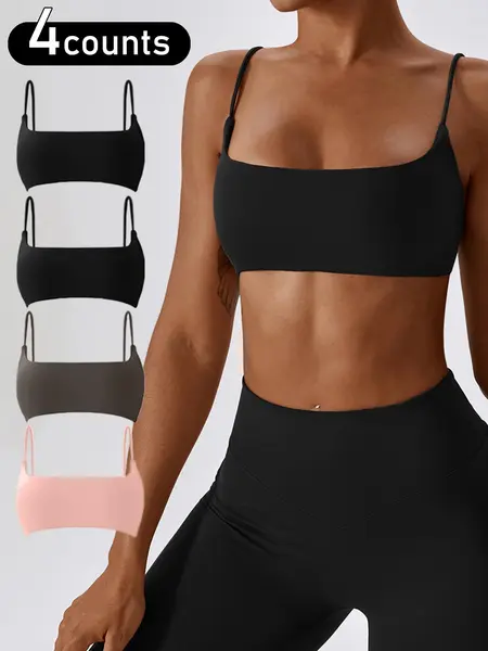 Women's Solid Wireless Sports Bra, Workout Bra, Breathable Comfortable Quick Drying Bra, Ladies Sportswear for Yoga Gym