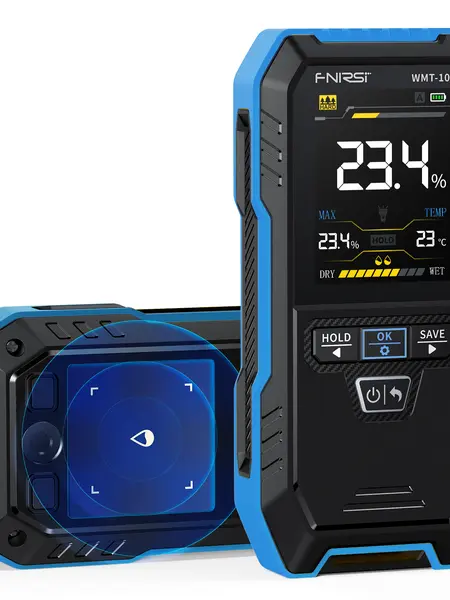 FNIRSI WMT-10 Rechargable Wood Moisture Meter Pinless 4-in-1 Detector with 2.4-inch Color Screen & 1000mAh Battery for Home & Building Use