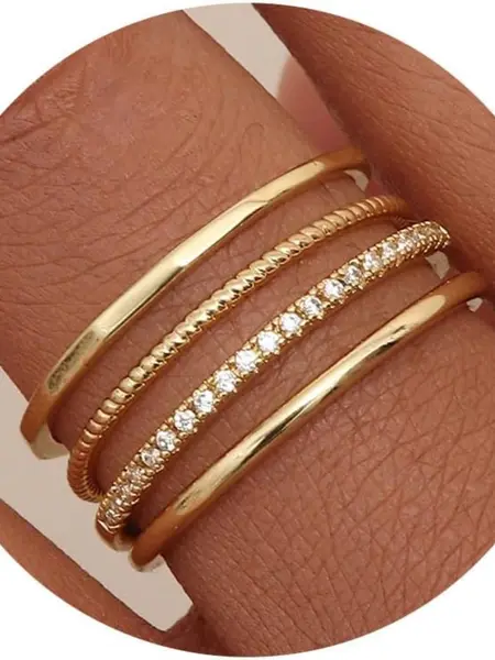 Milacolato Women's 14 Karat Plated Gold Filled 1.3mm Thin Stackable Half Cubic Zirconia Band Rings Set, Hypoallergenic Non Tarnish Tarnish Proof Dainty Minimalist Gold Rings, Size 5-10, Fashion Accessories for Women summerwins