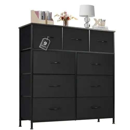 【Summer Sale】Sweetcrispy 9 Drawers Dresser for Bedroom, Storage Drawers, Fabric Storage Tower Chest of Drawers with Fabric Bins, Sturdy Metal Frame