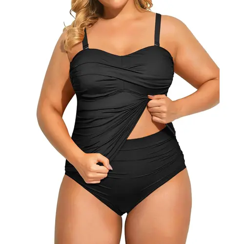 Aqua Eve Women Two Piece Plus Size Tankini Strapless Bathing Suits Bandeau Swimsuits with High Waisted Bottom Vacation Swimwear for Women SwimWeek DealsForYouDays