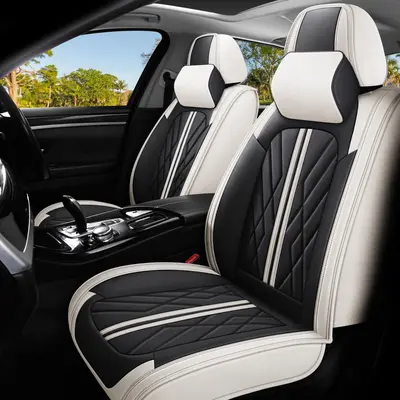 OTOEZ Universal Nappa Leather Car Seat Covers Full Set 5 Seats Waterproof Durable with 2 Headrests Easy Install Automotive Interior Protector