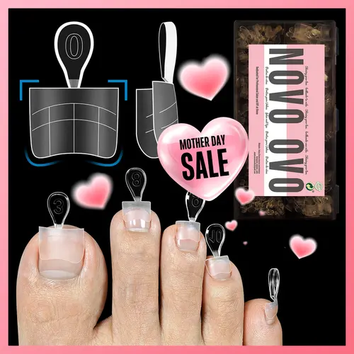 NOVO OVO Press on Toe Nail Tips, 300 Pcs Flexible Soft Gel Nails with Guiding Line, Sharp Square Medium Half Cover for Salon & DIY Pedicure, Gel Acrylic Nails, Beauty Products