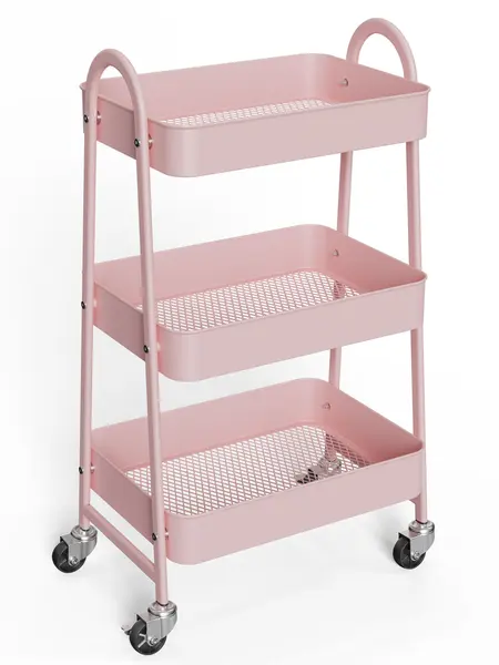 3 Tier Metal Storage Utility Cart with Wheels - Home Organiser, Kitchen Organization Racks, Multilayer Shelf for Narrow Spaces, Rolling Storage Organization Trolley for Kitchen/Bedside Use