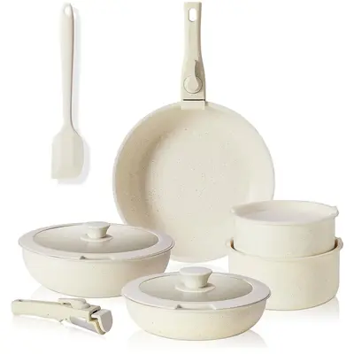 【Deal】12 Pcs Pots and Pans Set with Detachable Handle, Induction Cookware, Dishwasher Oven Safe, Granite Non-Stick Kitchen Appliances, Nonstick Cookware Sets, Food-Safe Cookware Sets, Oven-Safe Cookware Sets