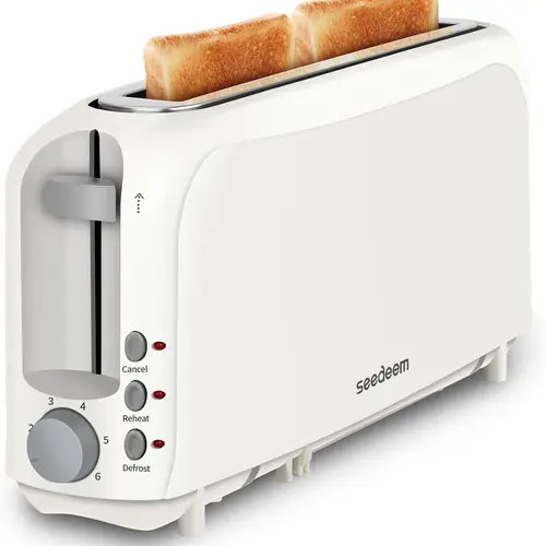 Fits-anywhere Kitchenware Slice Slim Toaster 6 Setting Shade Control with Cancel & Reheat & Defrost Removable Crumb Tray 750 Watt Household Appliances Toastie Maker