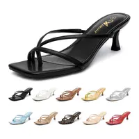 Athlefit Women's Strappy Kitten Heels Flip Flops Square Open Toe Low Heels Fashion Party Dress Thong Heeled Sandals Footwear Walking Shoes