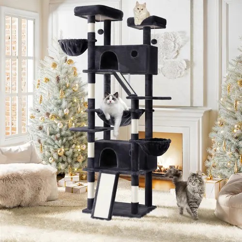 SHA CERLIN 81in/67in Multi-Level Tall Cat Tree Tower with Hammock & Sisal Scratching Posts Larger Cat Condo Furniture for Multi-Cat Play & Rest  Summervibes Father's day Gift