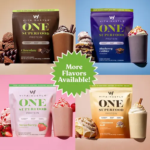 VitaHustle One Superfood High Protein Powder - 20G Plant Protein All-in-One Shake, KSM-66 Ashwagandha, Vitamins, Daily Greens, Adaptogens, Pre+Probiotics, Vegan, Dairy-Free, Gluten-Free, Non-GMO Mushroom Coffee Blend, Ashwagandha Powder