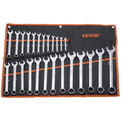 【fathersdaygift】VEVOR Combination Wrench Set 25-Piece Open End Wrench Set with Roll-up PouchCarbon Steel Wrench Set Metric 6 mm to 32 mmIdeal for General HouseholdGarageWorkshopAuto RepairsEmergency