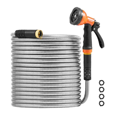 VEVOR Metal Garden Hose 75 ft,  Rust Proof Stainless Steel Water Hose, Heavy Duty Backyard Hose with 10 Function Nozzle, No-Kink & Flexible Water Pipe, Lightweight Metal Hose for Yard, Outdoor